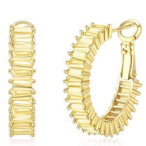 14K Yellow Gold with Yellow Citrine Cubic Zirconia Drop Hoop Leverback Earrings